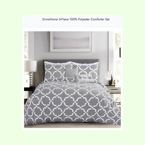 ***NWOT*** Enviohome Queen Size 5-Piece Printed Comforter Set, Grey and White - Picture 4 of 5